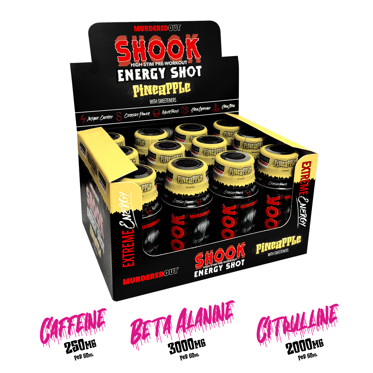 Murdered Out Shook Energy Shot 12x60ml Pineapple